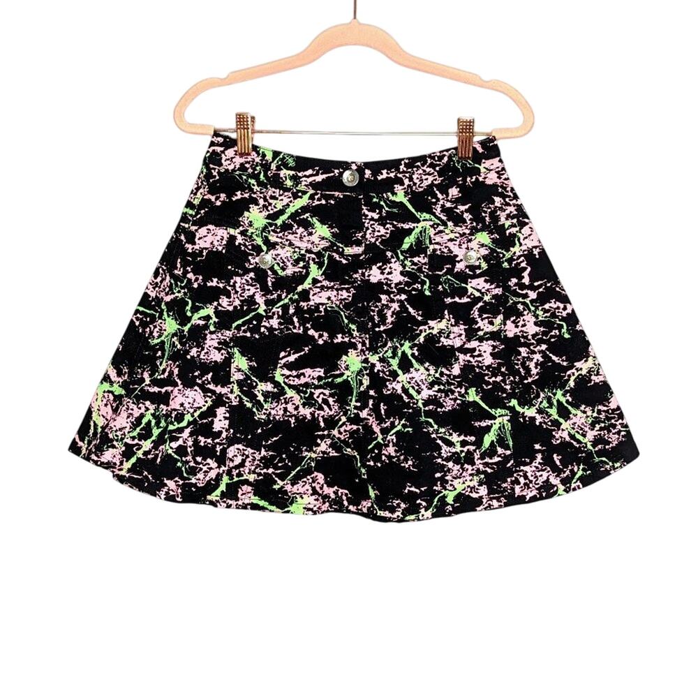 Love Moschino Black And Neon Splatter Print Mini Skirt Front Flap Pockets Size 4
